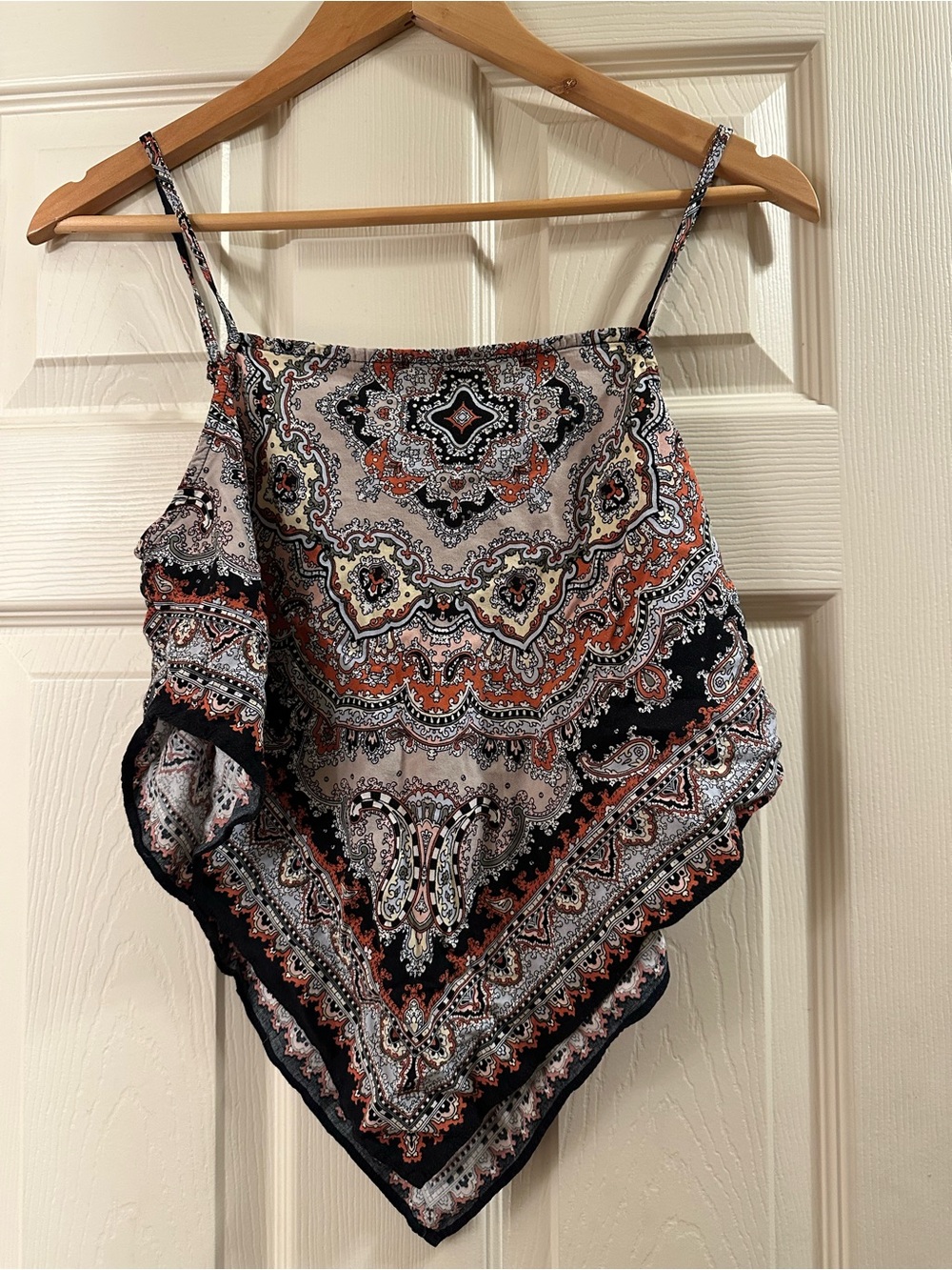 meraki Paisley Handkerchief Hem Cami - Black, Rust & Cream